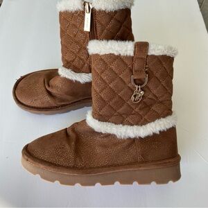 Michael Kors MK Kids Brown sparkle Faux Suede & Fur Zip boots Size 1